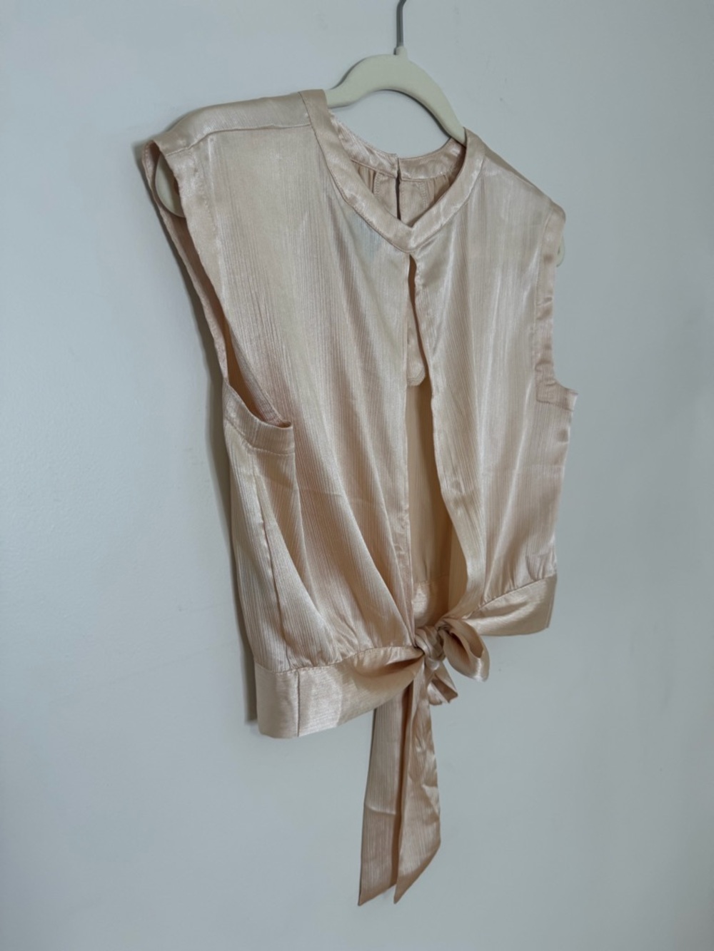 Satin Tie-Back Sleeveless Top - Cream - Picture 6 of 6